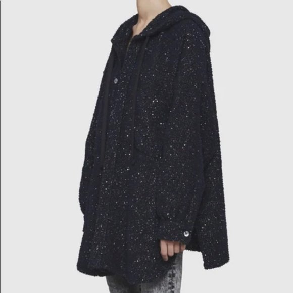 Faith Connexion European Oversized Unisex Blue Tweed Hooded Overshirt. - Picture 4 of 11